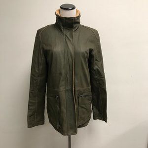 Livar liviana palli olive green tan zip front leather jacket Italy 40 Vintage